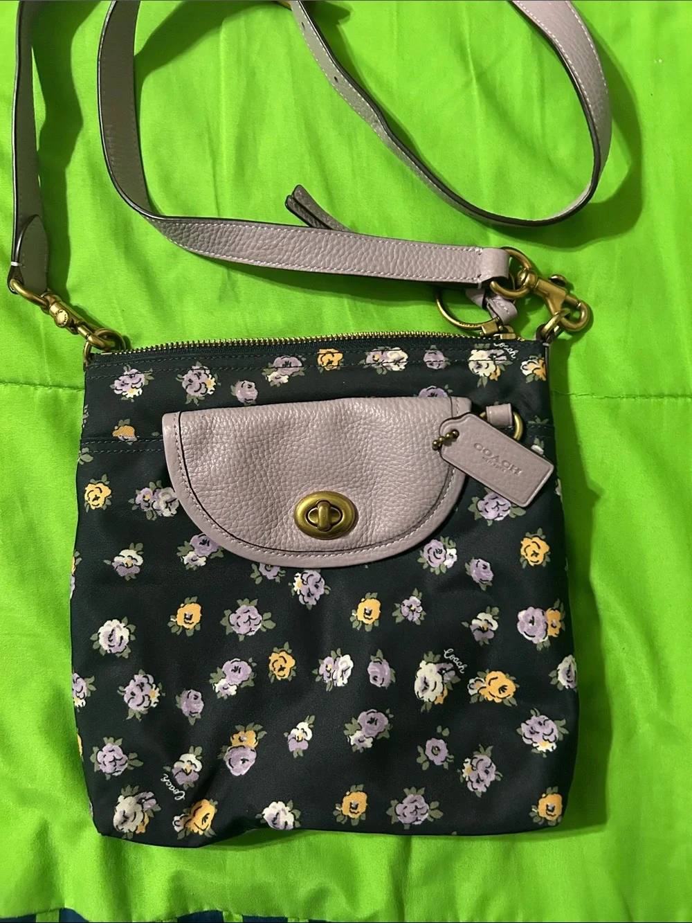 Coach Floral Crossbody Bag in Black and Pale Pink